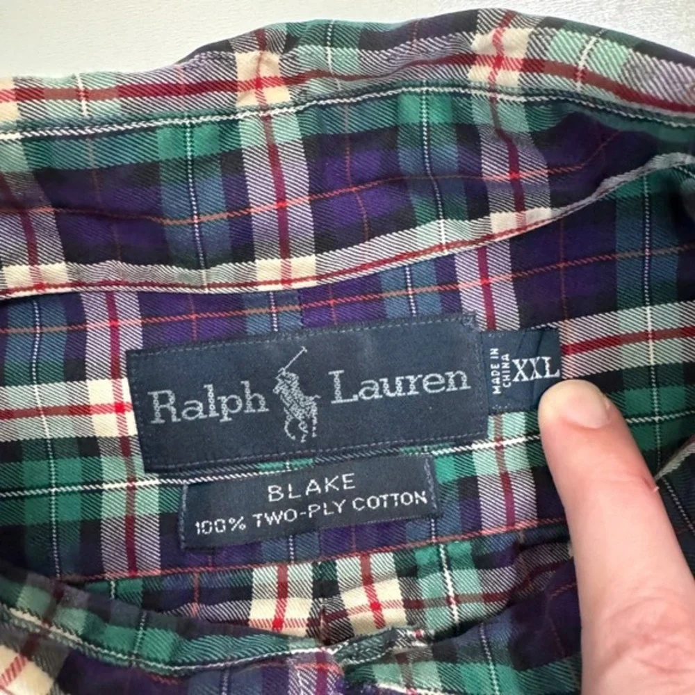 Ralph Lauren Polo 100% Cotton Blake Button Down Shirt Green‎ Purple Plaid XXL
